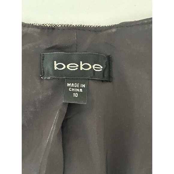 Y2K Bebe Dress Sz 10 Wool Blend Tweed Leather Corset Detail Lace Up Bodycon Slit - Picture 4 of 16